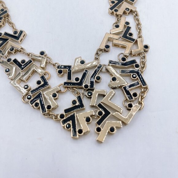 St John Black Gold Multi Link Geometric Pattern Necklace Medium - Picture 2 of 6